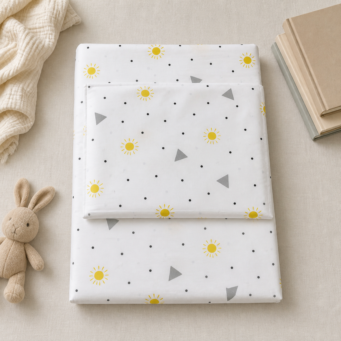 Sunshine Organic Cotton Sheet Set folded in a flat lay