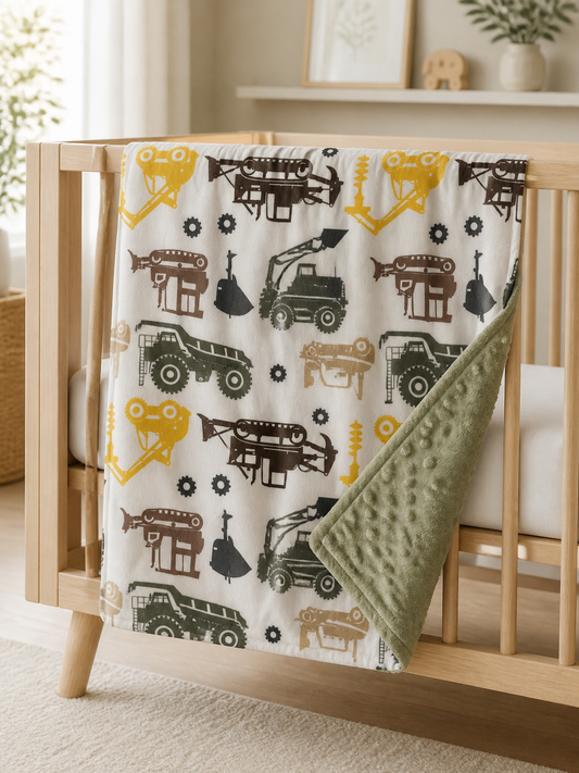 2 Layer Reversible Mink/Popcorn Blanket - Sage Construction