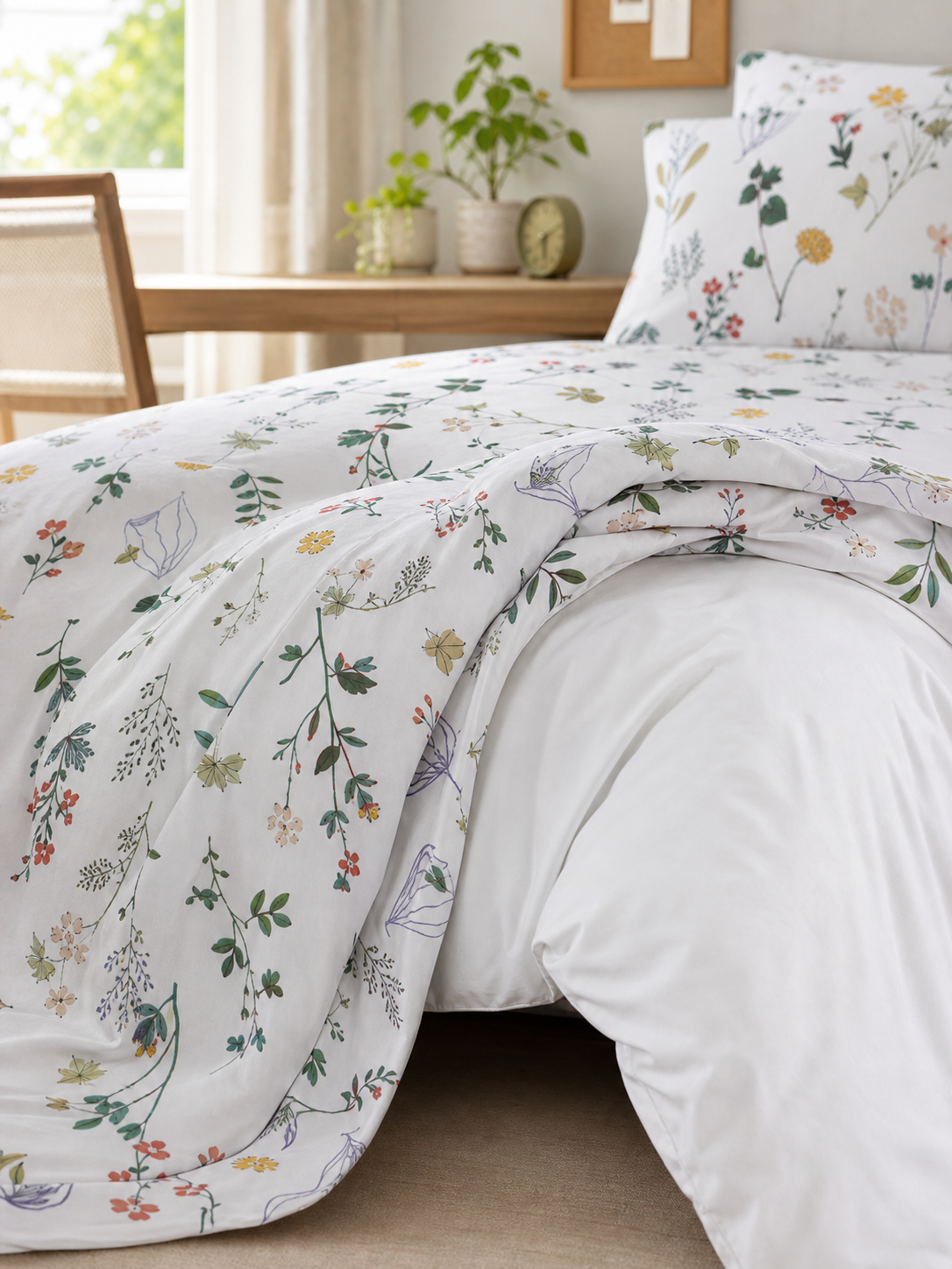 Wildflower duvet cover partly open showing the duvet insert inside