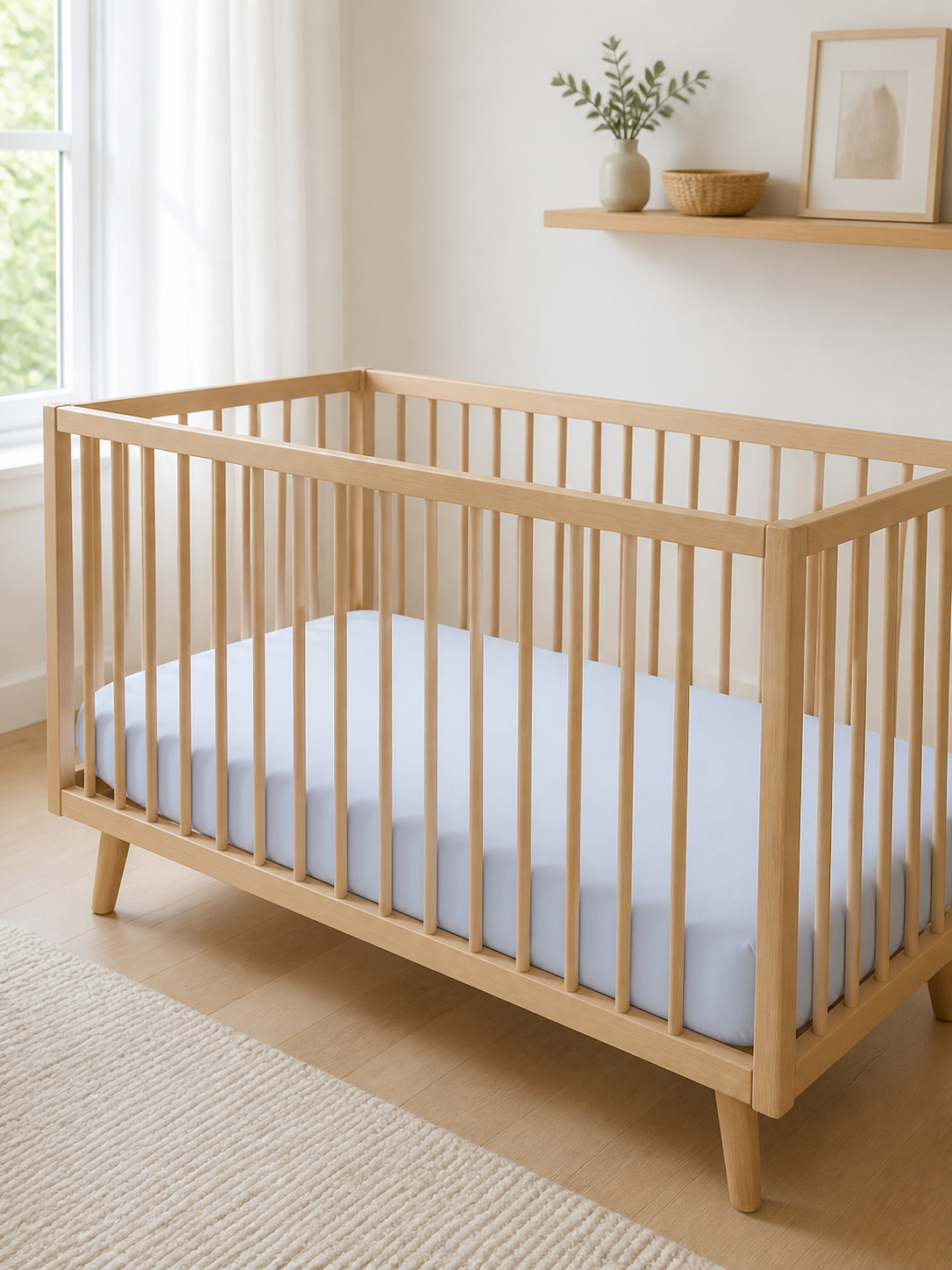 Solid flannel crib sheet fitted to a fully made standard crib
