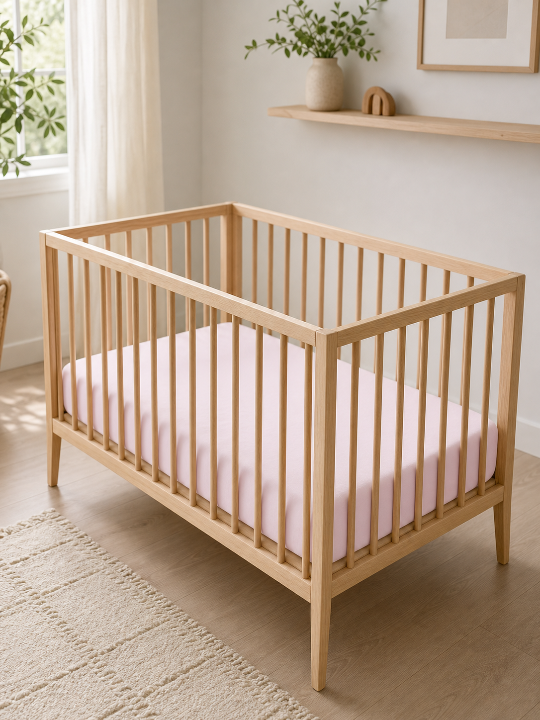 Solid flannel crib sheet fitted to a fully made standard crib