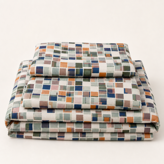 Canoa Mosaic Duvet Cover Set folded on a white studio background