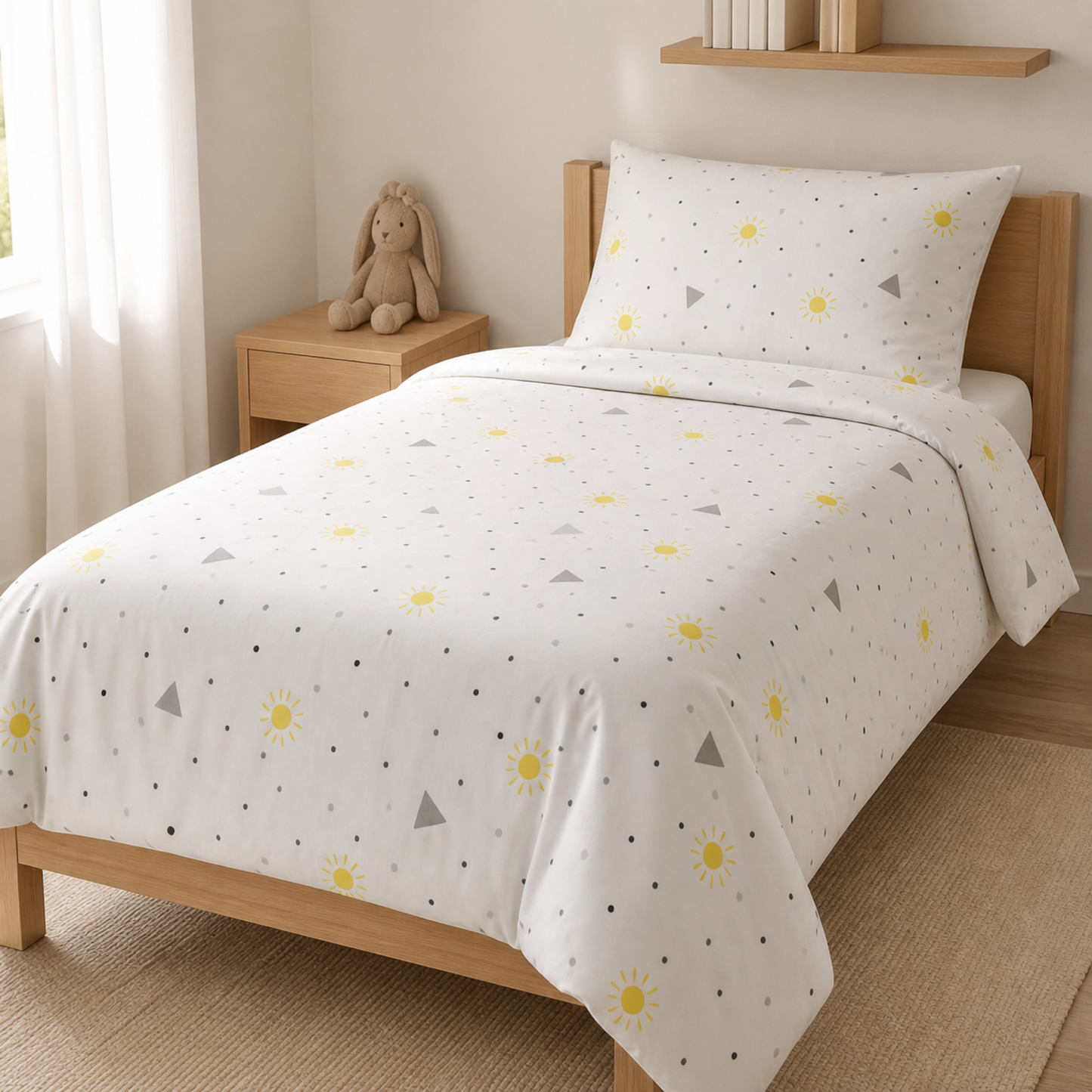 Sunshine Organic Cotton Sheet Set styled on a kid's bed