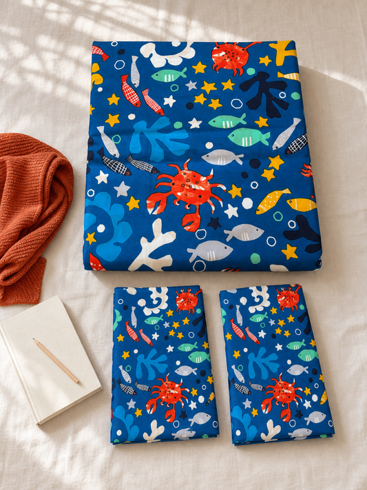 Underwater Twin Duvet Cover Set folded in a flat lay
