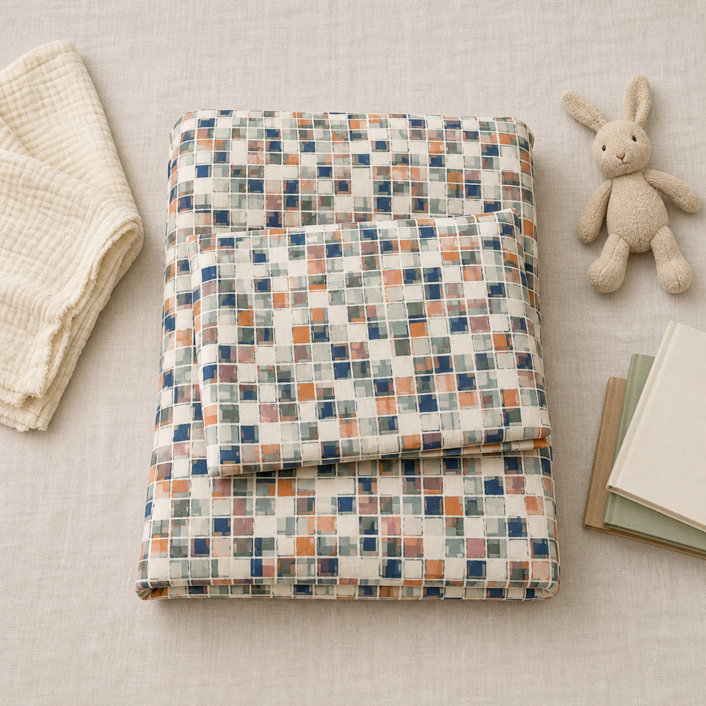 Canoa Mosaic Duvet Cover Set folded in a flat lay