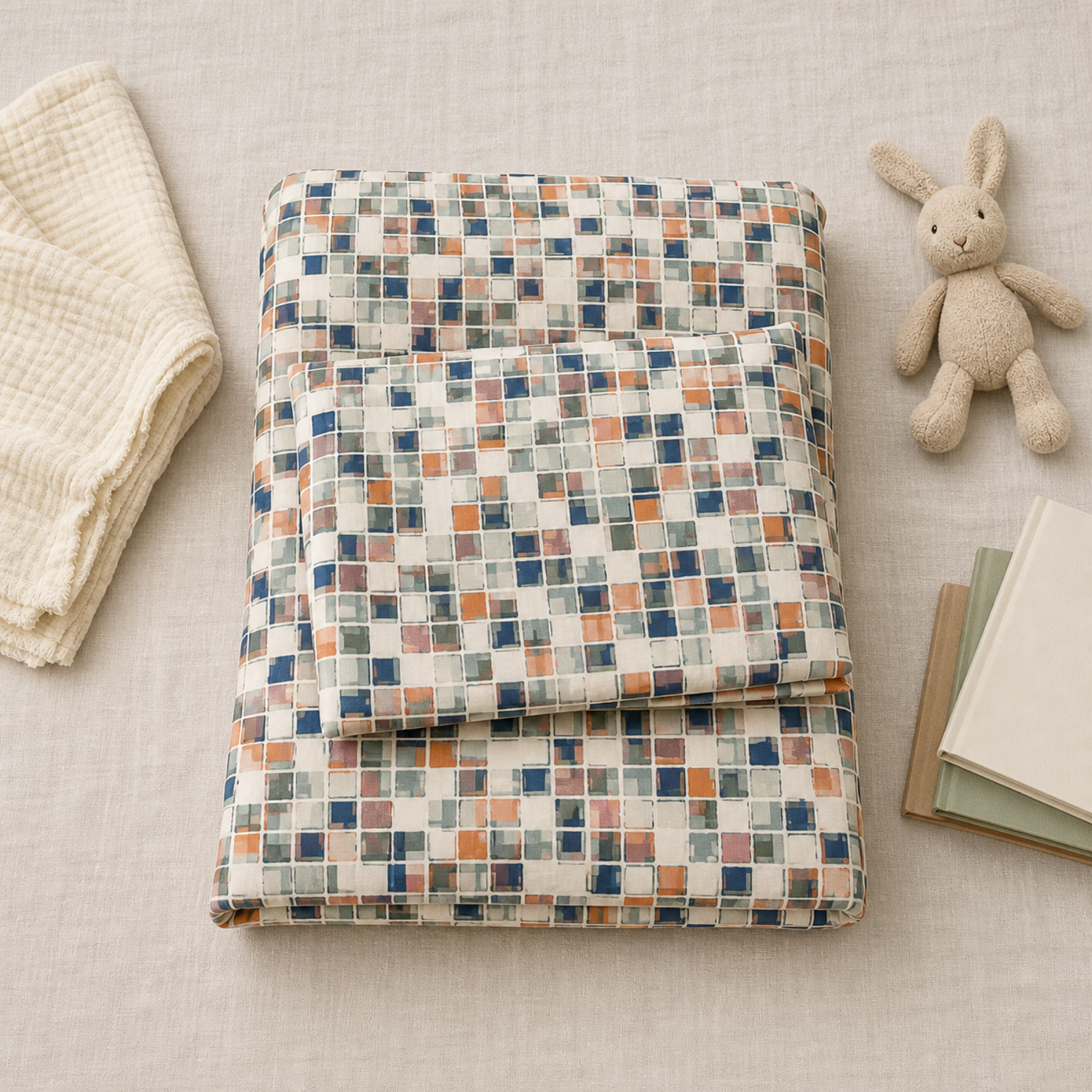 Canoa Mosaic Duvet Cover Set folded in a flat lay