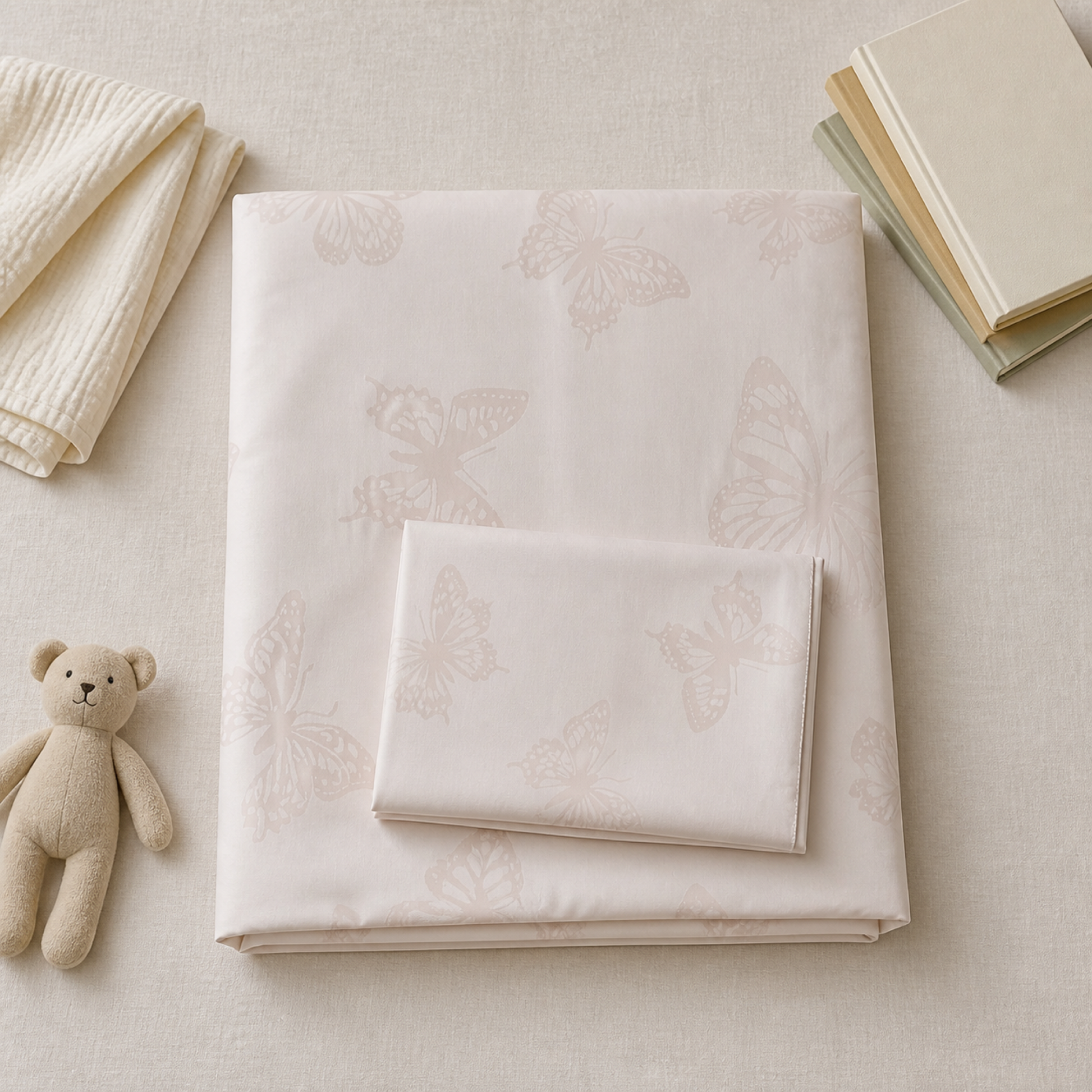 Blush Pink Twin Duvet Set folded in a flat lay