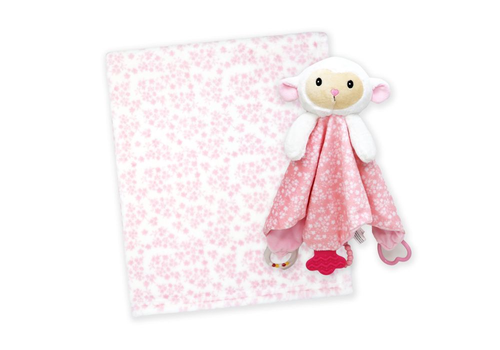 Pink lamb plush activity Nunu lovey with attached baby blanket