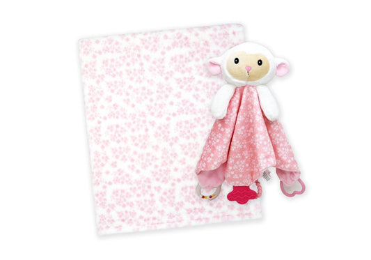 Pink lamb plush activity Nunu lovey with attached baby blanket