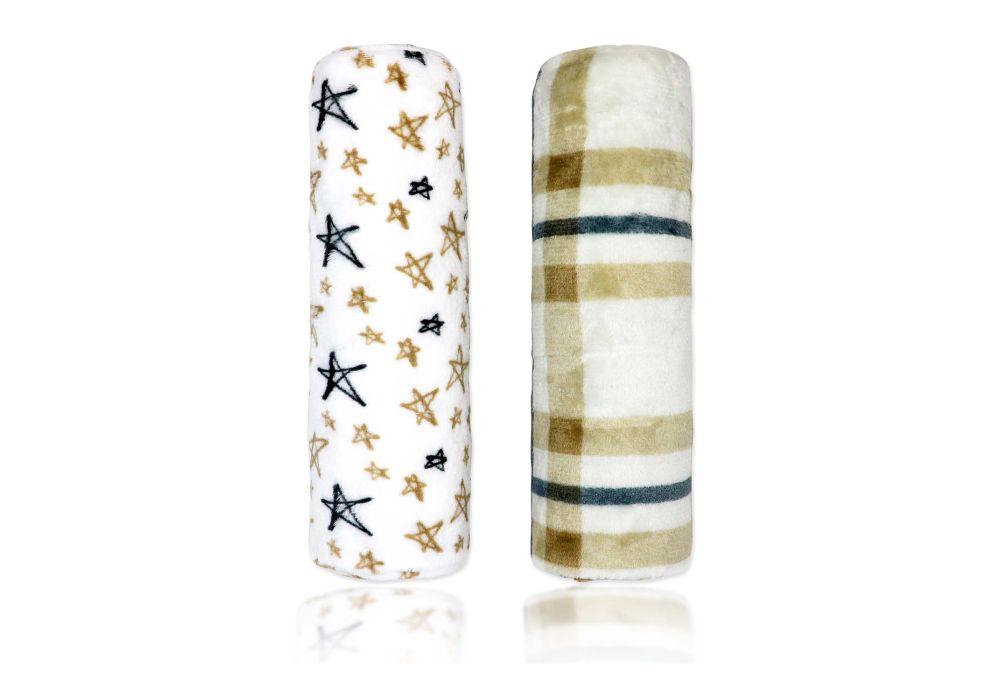 Tan stars 2-pack flannel fleece baby blanket set