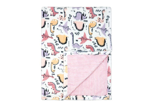 Pink dinosaur print reversible baby blanket