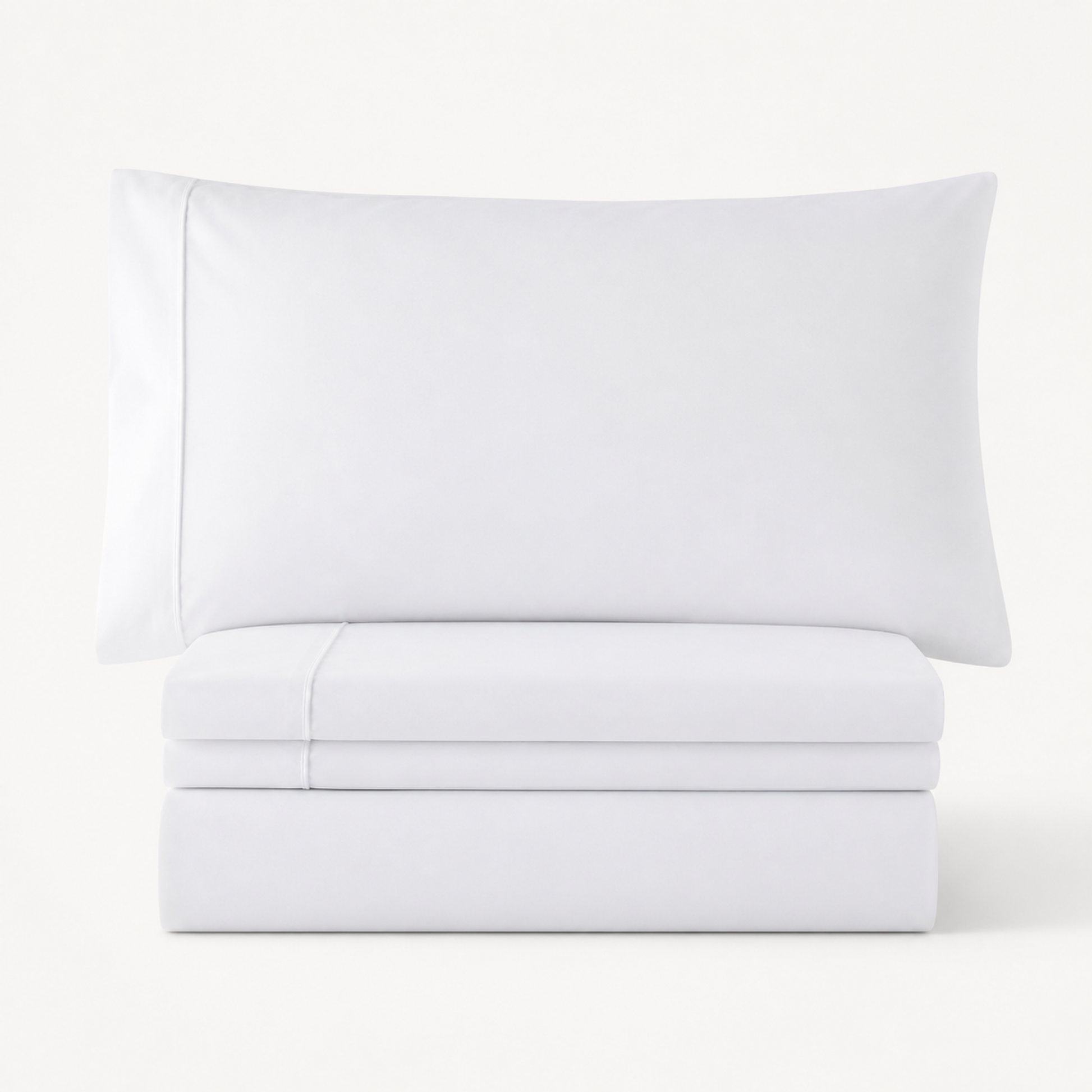 Included in the bundle: white 600 thread count percale Twin XL sheet set, folded