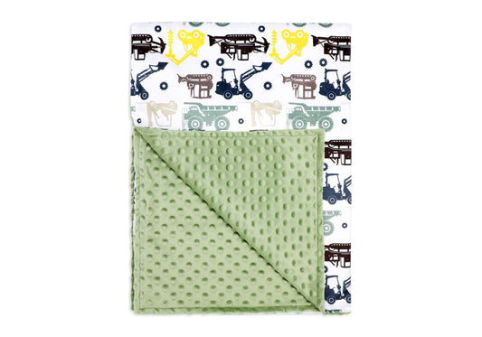 Sage construction print 2-layer reversible mink and popcorn baby blanket