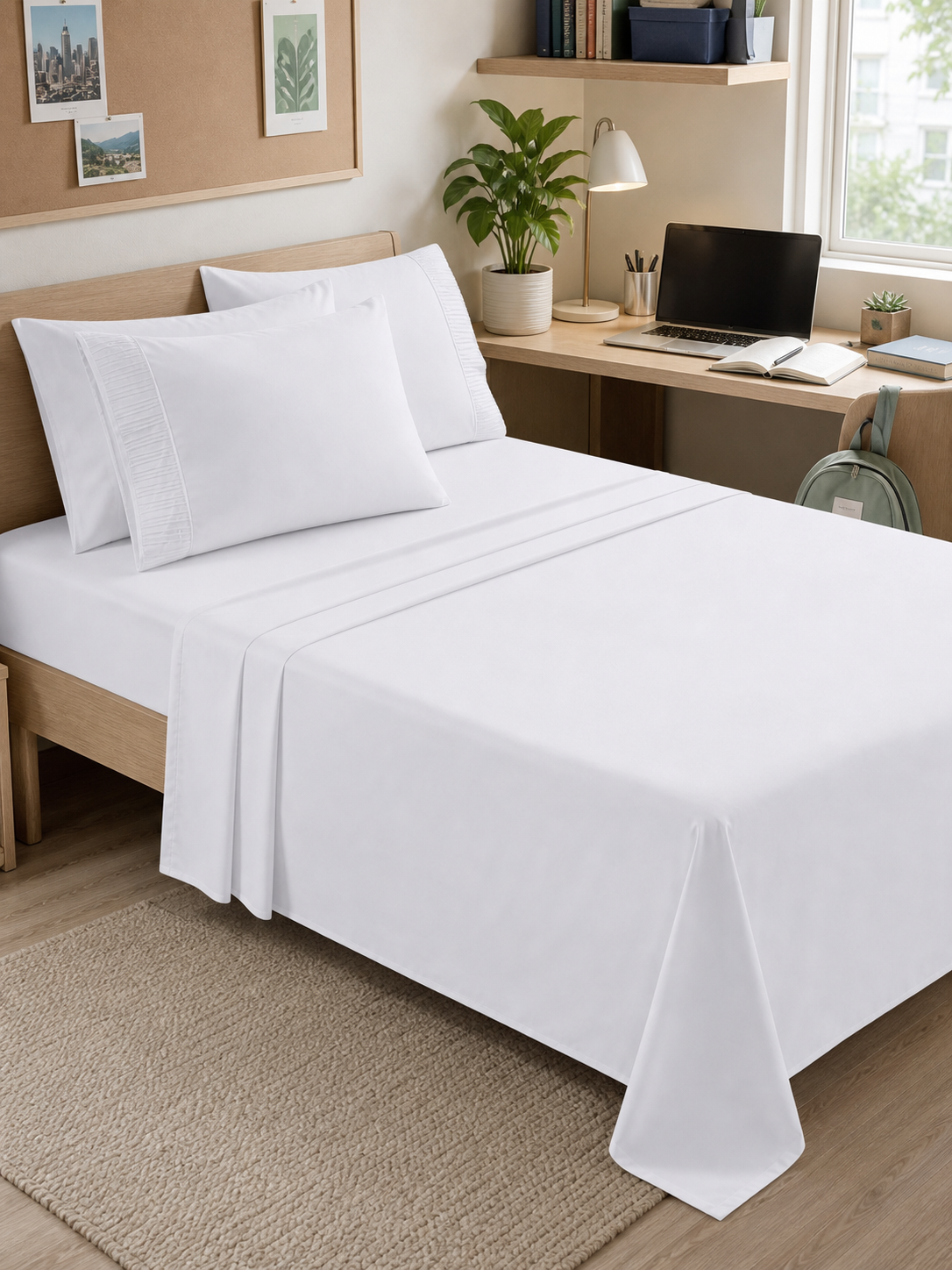 White Queen sheet set styled with bedroom essentials