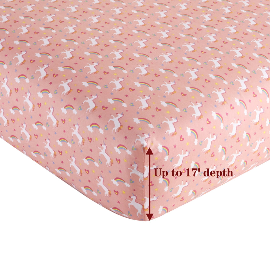 Pink unicorn print pillowcase detail