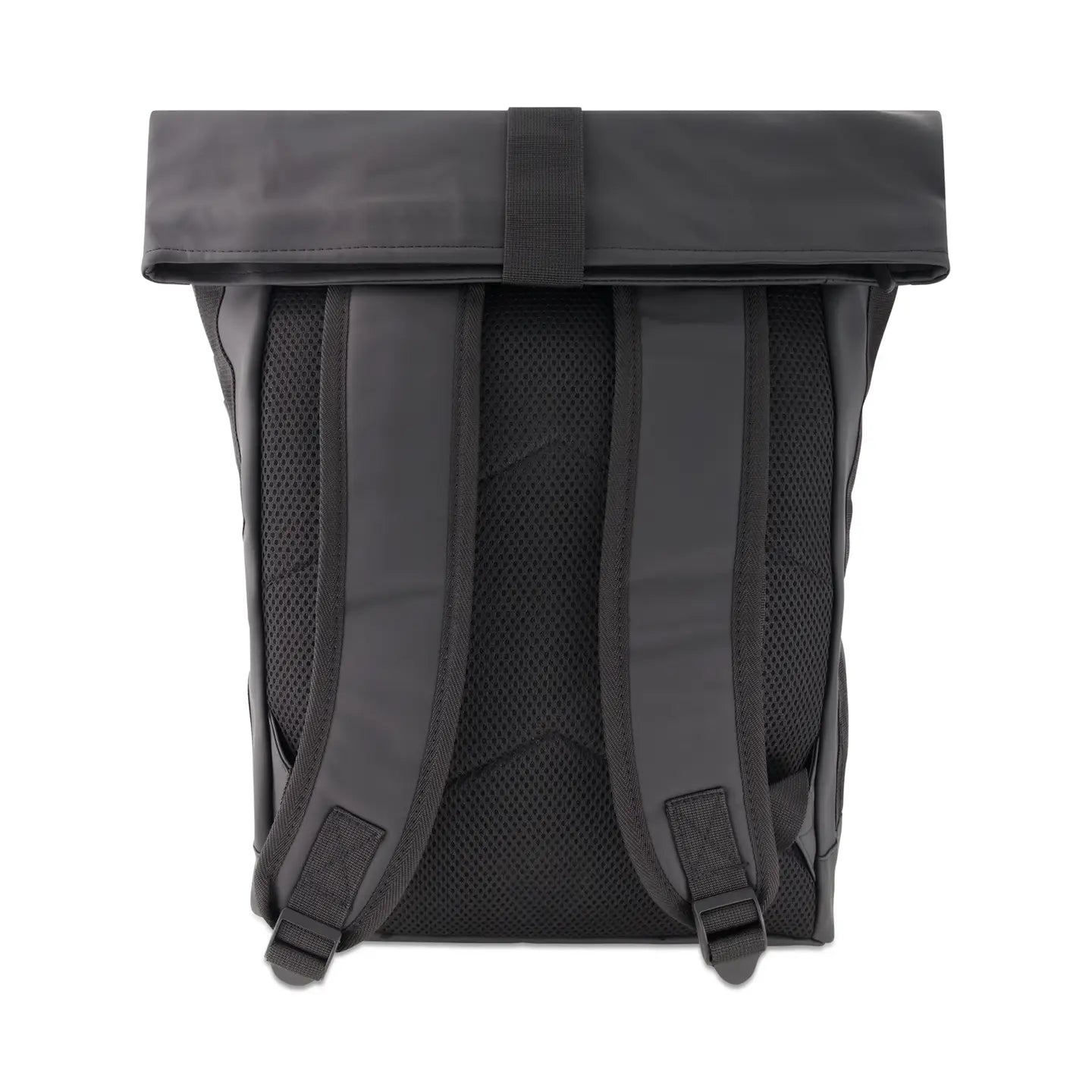 Side profile of the black expandable roll-top backpack