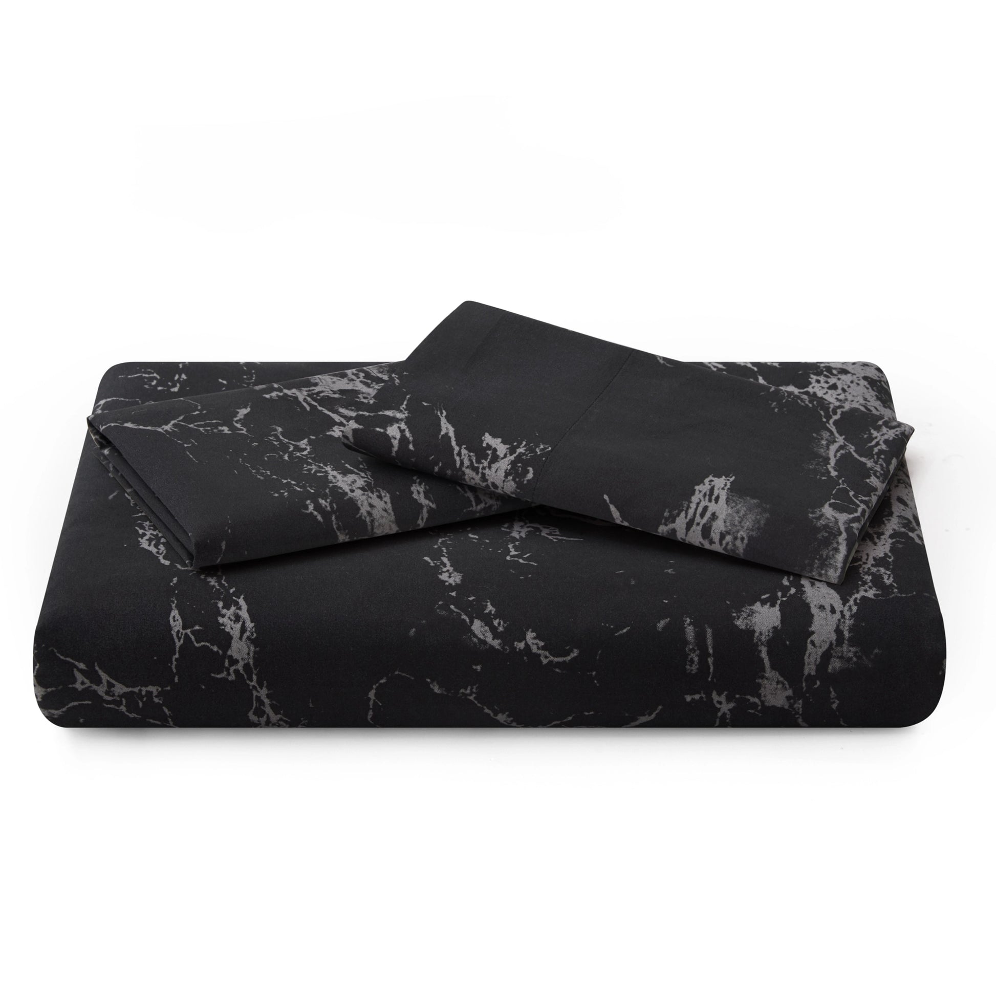 Close-up of the black marble gradient print on the duvet cover