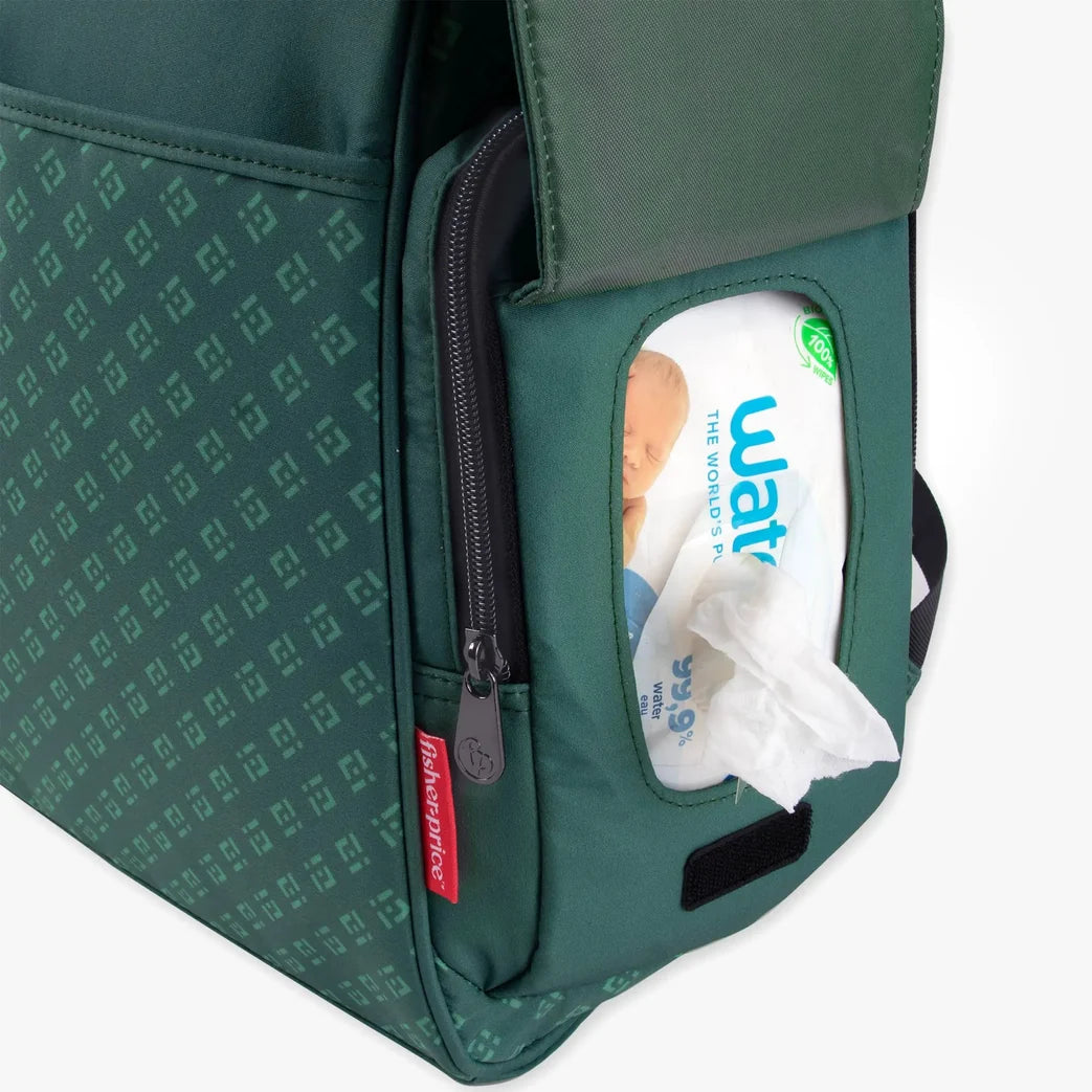 Side profile of the green Gemma diaper backpack