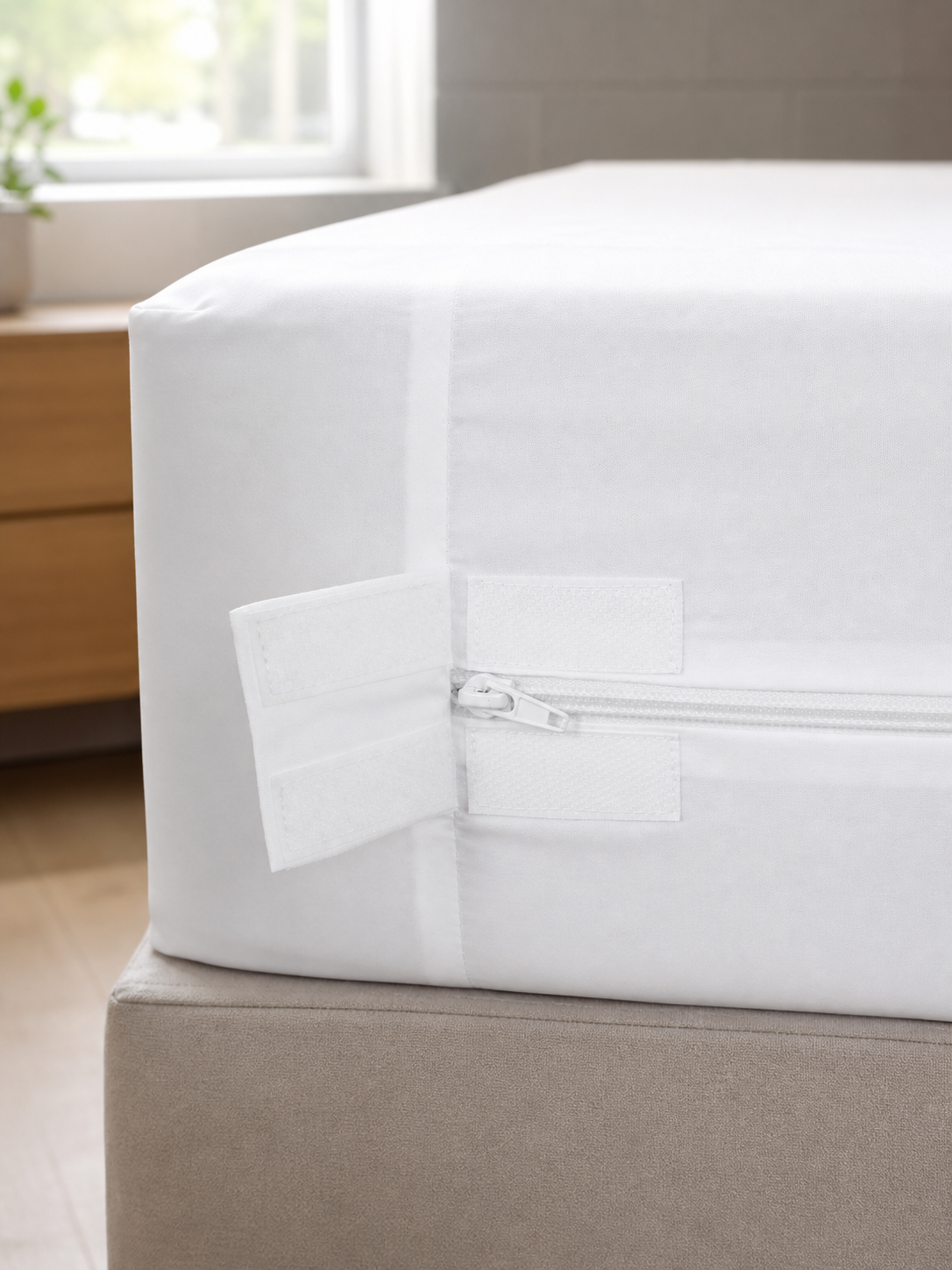 Zippered corner of the waterproof Queen mattress encasement