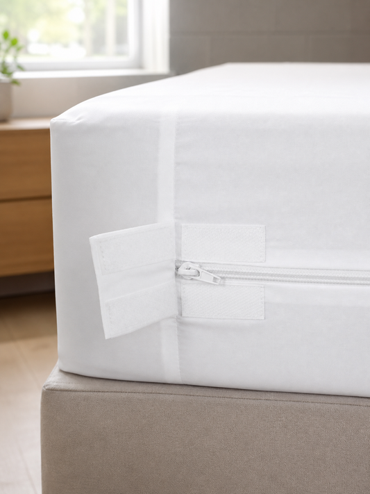 Zippered corner of the waterproof Queen mattress encasement