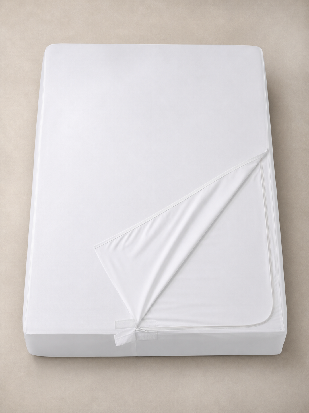 Flat lay of the white Queen mattress encasement