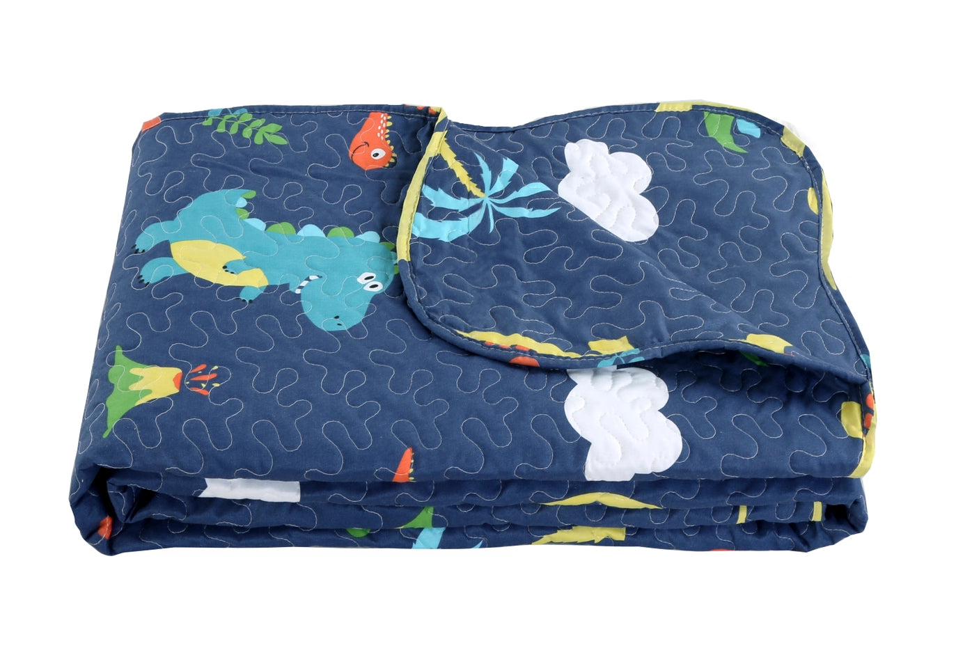 Close-up of the dinosaur print quilting detail