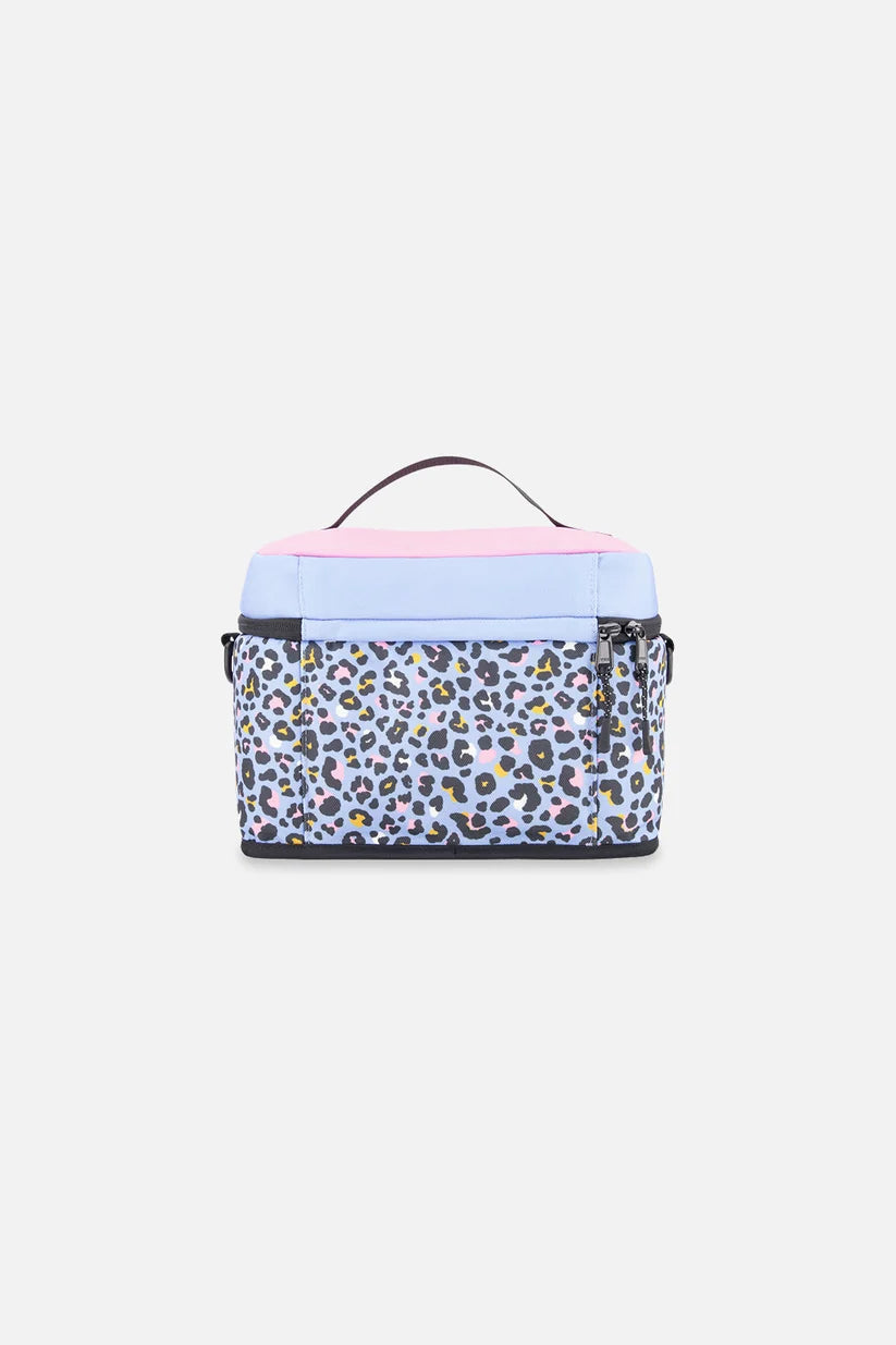 Leopard print lunch box shown open