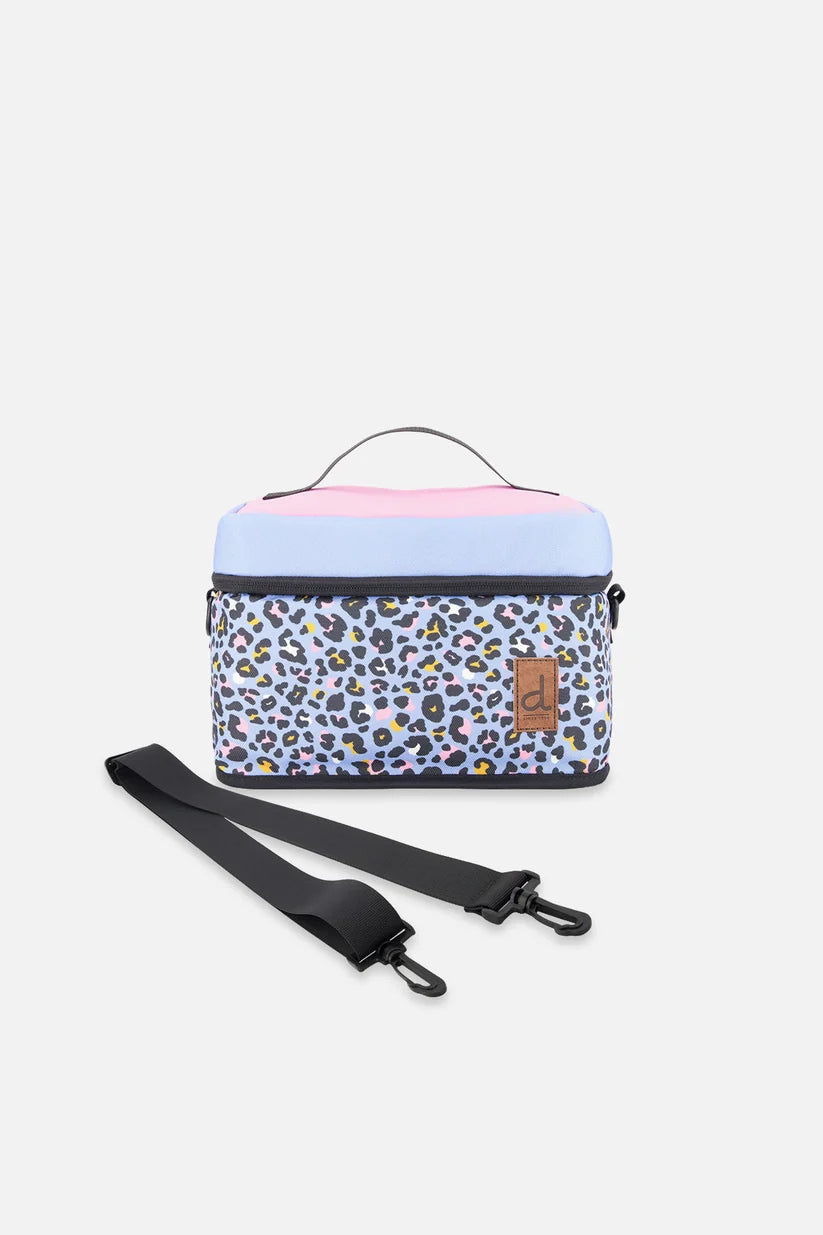 Side view of the leopard print insulated lunch box