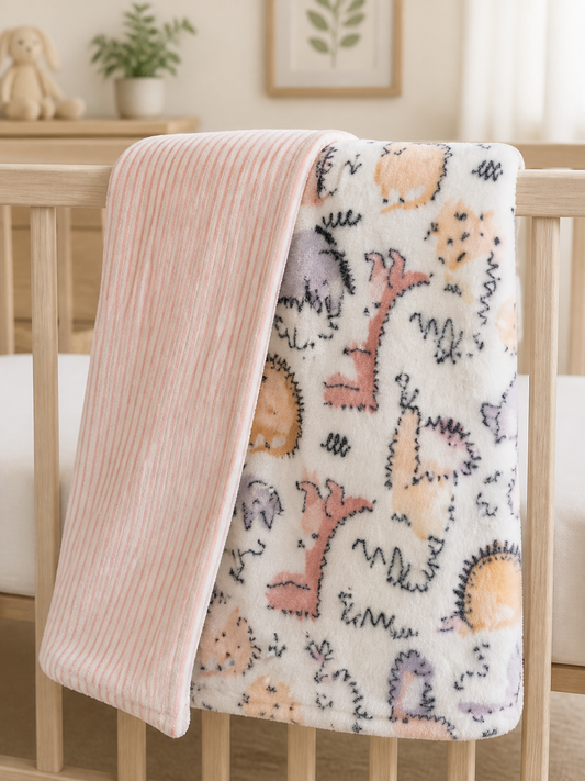 Reversible Printed Blanket - Pink Dino