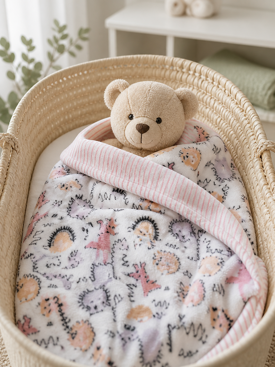 Reversible Printed Blanket - Pink Dino