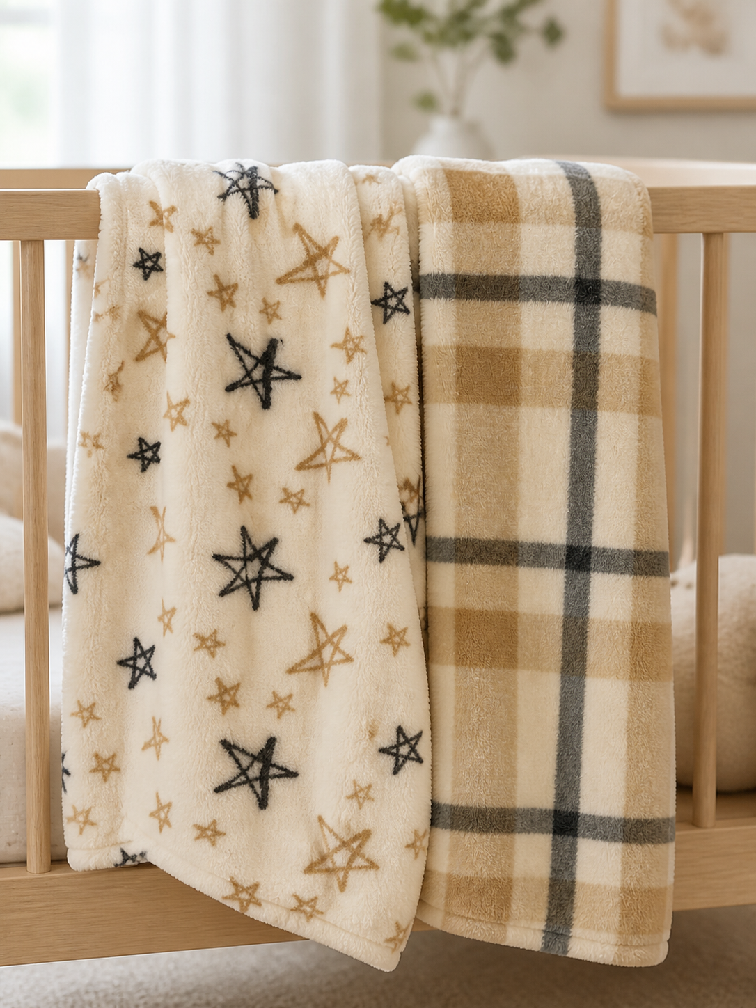2 Pack Flannel Fleece Blanket - Tan Stars