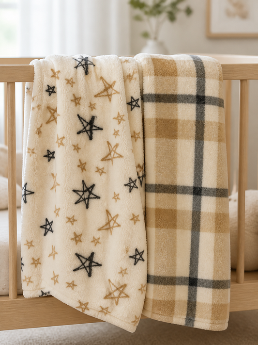 2 Pack Flannel Fleece Blanket - Tan Stars