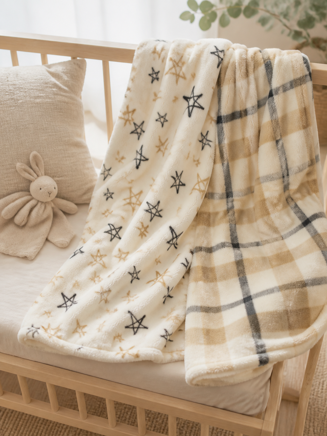 2 Pack Flannel Fleece Blanket - Tan Stars
