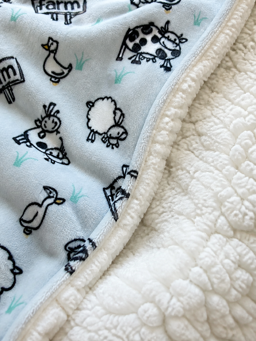 Farm Pattern Mink Sherpa Blanket - Grey